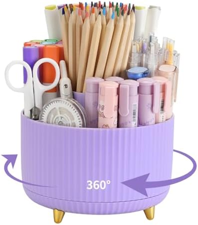 Camelmother 360°Rotating Pen&Pencil Holder For Desk With 5Slots Cute Office