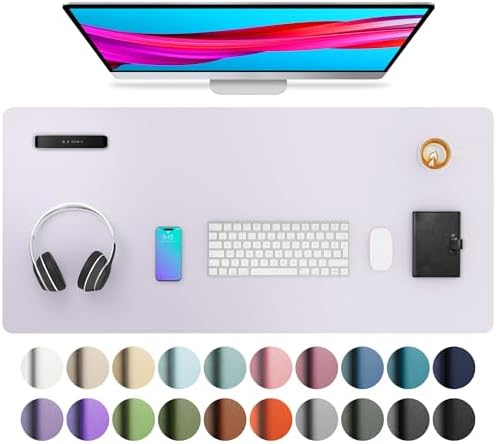 Aothia Large PU Leather Desk Pad Protector – Non-Slip Mouse Pad & Writing Mat for Office/Home, Waterproof, Easy to Clean (36" x 17", Soft Lavender)