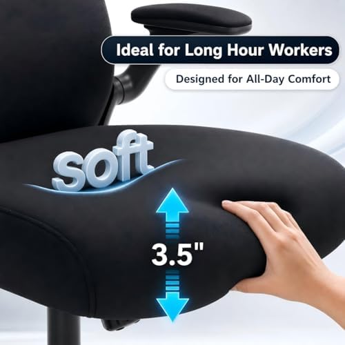 Ergonomic Office Chair, Mesh Desk Chair with Headrest, Lumbar Support, Thick Seat Cushion, Flip-up Arms, High Back Computer Task Chairs for Home Office, Black/Gold