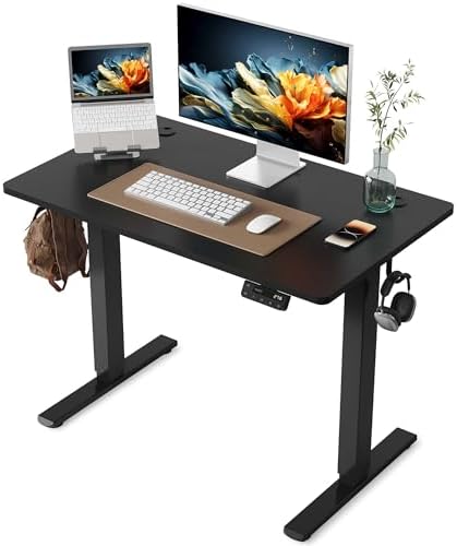 YIHAYO Electric Standing Desk, 40 x 24 Inches Stand Up Desk with Splice Board, Adjustable Height Desk, Computer Desk for Home Office, Black Frame/Black Top