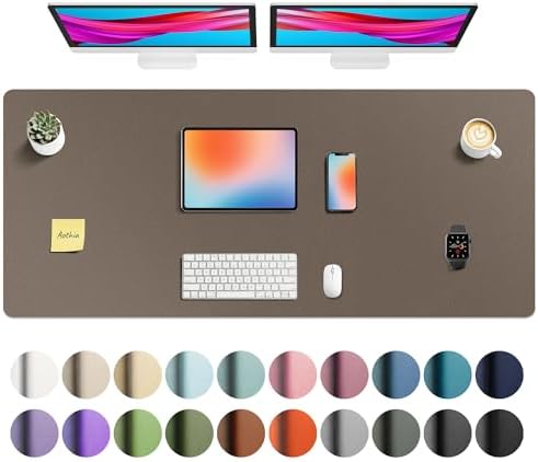 Aothia Faux Leather Desk Mat - Large Mouse Pad, Non-Slip PU Leather Blotter, Waterproof Writing Surface for Office and Home (Coffee 55" x 24")