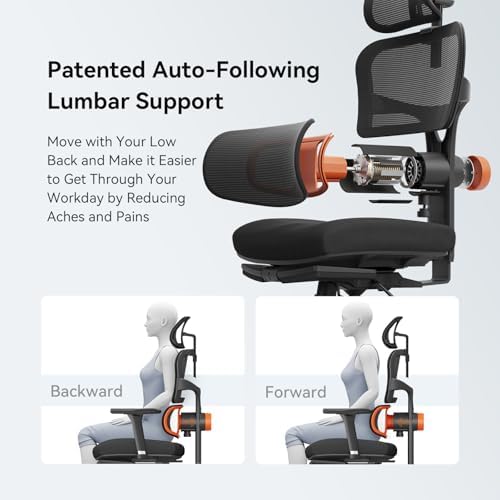 Newtral Ergonomic Office Chair - Home Office Desk Chair with Auto-Following Lumbar Support, 4D Armrest, Seat Depth and Height Adjustable (Black, Footrest + Laptop Tray)