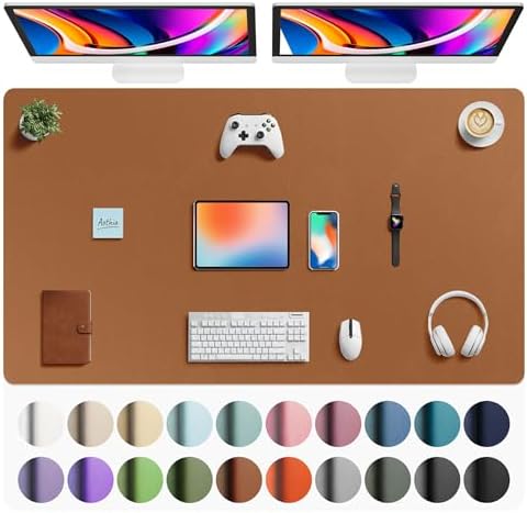 Aothia Faux Leather Desk Mat - Large Mouse Pad, Non-Slip PU Leather Blotter, Waterproof Writing Surface for Office and Home (Brown, 63" x 24")