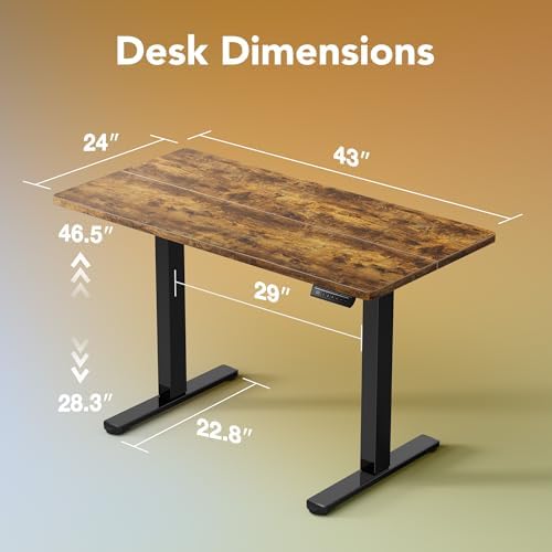 HUANUO 43x24 Inch Electric Standing Desk, Height Adjustable, Rustic Brown