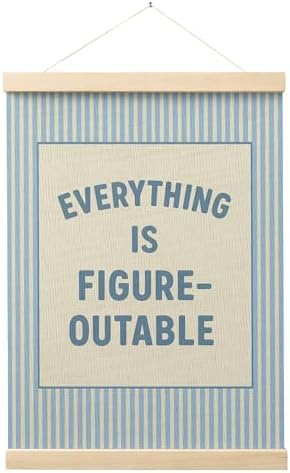 FGFK Preppy Blue Everything Is Figureoutable Inspirational Wall Art Poster Hanger Frame, Trendy Blue Striped Positive Affirmations Canvas Prints Framed Wall Decor for Girls Bedroom Dorm, 12x16 Inch