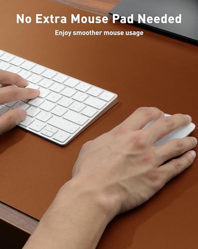 Aothia Faux Leather Desk Mat - Large Mouse Pad, Non-Slip PU Leather Blotter, Waterproof Writing Surface for Office and Home (Brown, 40" x 24")