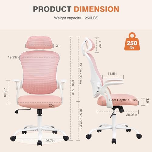 Sweetcrispy Home Office Chair, High Back Office Chair, Lumbar Support, Pink