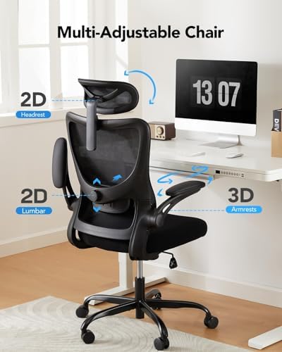 HUANUO Ergonomic Office Chair, High Back Computer Desk Chair with Adjustable Lumbar Support and Headrest, Comfy Gaming Chair with 3D Armrests, Home Office Rolling Chair, Max Load 300 lbs, Pack of 10