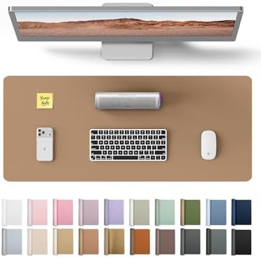YSAGi Leather Desk Pad Protector, Office Mat, Large Mouse Pad, Non-Slip PU Blotter, Laptop Waterproof Writing for and Home (23.6" x 13.8", Khaki)