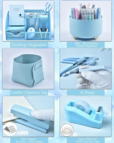 LXEVIHK Blue Desk Accessories 21-Piece Office Supplies Gift Set