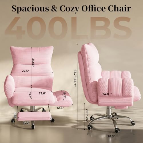 HOMRELEXA Cross Legged Office Chair, Cloud Desk Chair with Flip-Up Arm Rests, Foot Rest, Wide Seat, Comfy Executive Ergonomic Computer Gaming Chair, Pink