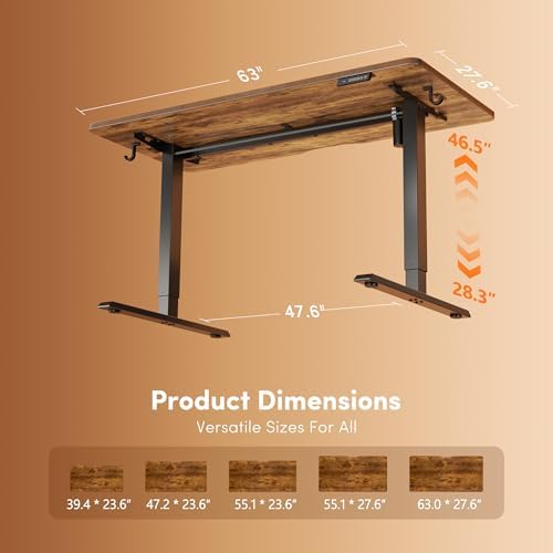 FEZIBO Standing Desk 63 × 28 Inch Electric Height Adjustable, Rustic Brown