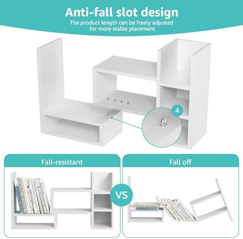 NUTIKAS Desk Shelves Desktop Organizer Shelf - White Office Organization for Top of Desk Organizers and Accessories Corner Bookshelf Table Top Shelving Small Hutch Decorations for Women Office