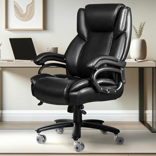 Indulgear Big and Tall Office Chair with Gel Seat Cushion,Heavy Duty Office Chair for Heavy People, High Back Executive Computer Chair with Adjustable Lumbar Support, Dual Rubber Wheel