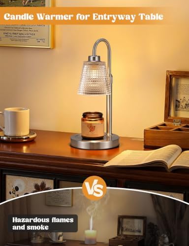 Satin Nickel Candle Warmer Lamp with Timer, Dimmable Candle Warmer for Jar Candles, Height Adjustable Wax Melts Warmer, Birthday Gifts for Women Mom, House Warming Gifts New Home Decor