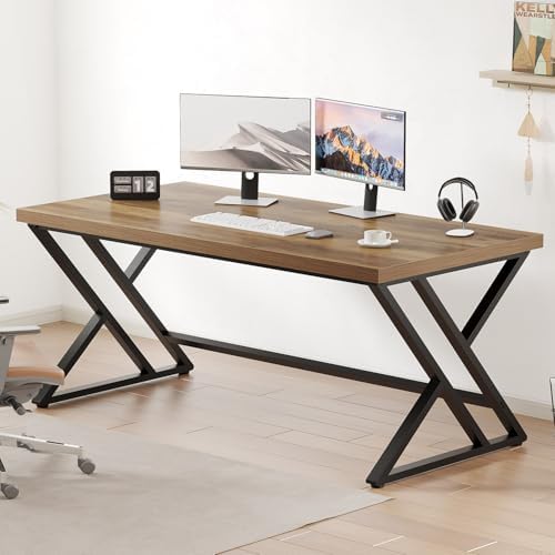 LVB 60 Inch Computer Office Desk Metal & Wood Writing Desks Rustic Oak