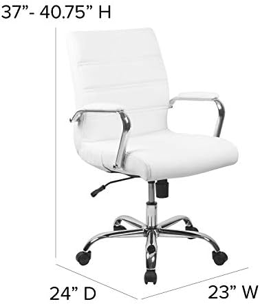 Flash Furniture Mid-Back White LeatherSoft Executive Swivel Office Chair with Chrome Base and Arms
