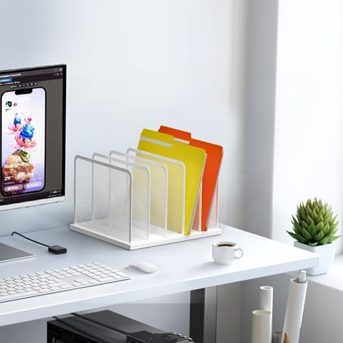 Kuntine.B 5-Section Upright Desk File Organizer White 1 Pack