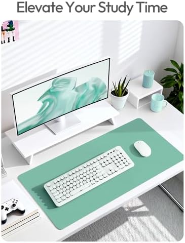 YSAGi Leather Desk Protector, Office Mat, Large Mouse Mat, Non-Slip PU Leather Blotter, Laptop Desk Pad, Waterproof Writing Pad for Office and Home (Green-Blue, 23.6" x 13.8")