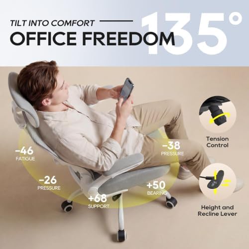 Ergonomic Office Chair for Long Hours, Adjustable Padded Lumbar Support for Lower Back Relief, 330 lb Capacity, Comfortable Computer Desk Chair for Home Office, Work & Study