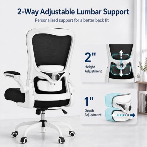Ergonomic Office Chair for Long Hours, Adjustable Padded Lumbar Support for Lower Back Relief, 330 lb Capacity, Comfortable Computer Desk Chair for Home Office, Work & Study
