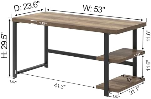 FOLUBAN Computer Desk, Modern Home Office Desk with Storage Shelves, Writing Study Gaming Table for Living Room Bedroom, Rustic Oak, 53 Inch