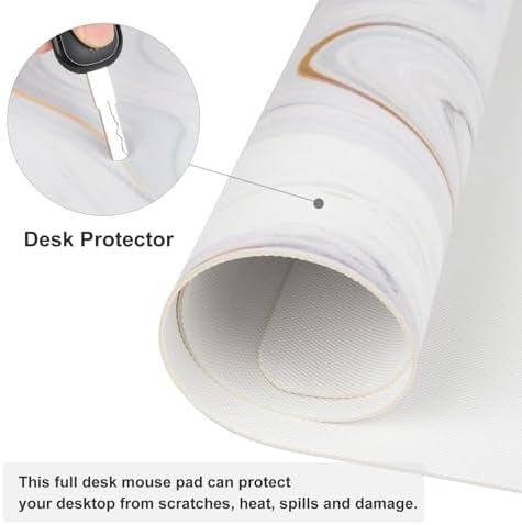 QiyI PU Leather Large Mouse Pad, 31.5" x 11.8", Gold Grey Striped