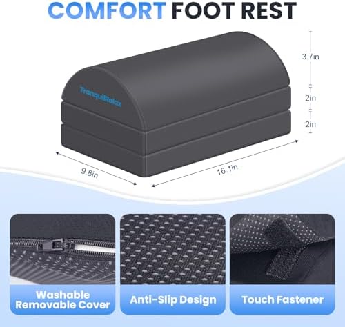 TranquilRelax Foot Rest Under Desk, 3-Height Adjustable Foot Stool, Gray