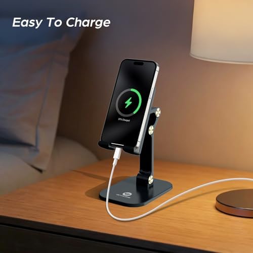OCYCLONE Phone Stand, Foldable Cell Phone Stand Holder for Desk Office Accessories Adjustable Height and Angle iPhone Stand - Black