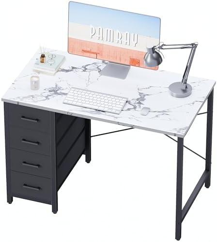 Pamray 32 Inch Computer Desk with 4 Drawers Small Office Desk for Home Bedroom Study Writing Simple Modern Computer Table Marble