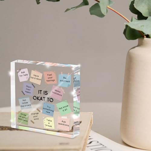 Note to Self Motivational Decor, "It's Okay..." Inspirational Desk Accessories, Mental Health Print Decorations for School Counseling Office Therapy Desktop Art Decoration School Counselor