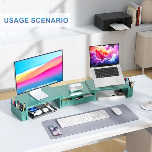 gianotter Dual Monitor Stand Riser With Drawer and 2 Pen Holders