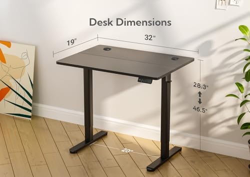 Claiks Electric Height Adjustable Standing Desk, 32x19 Inch, Black