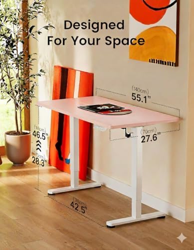 ErGear Height Adjustable Electric Standing Desk, 55 x 28 Inches Sit Stand up Desk, Memory Computer Home Office Desk, Pink