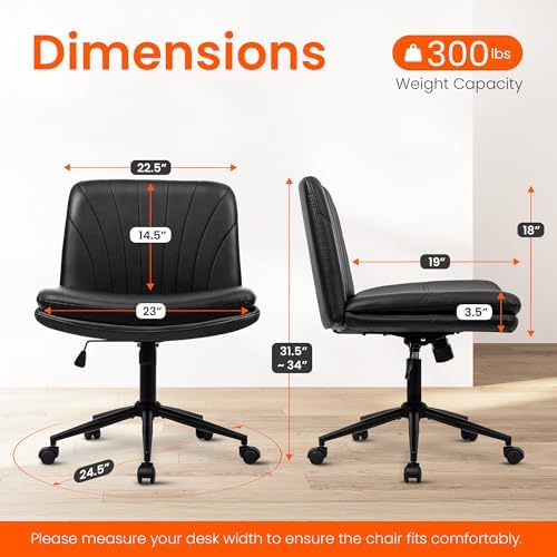 Orange Factory Criss Cross Chair, Wide Leather Vanity Desk Seat, Black Pu