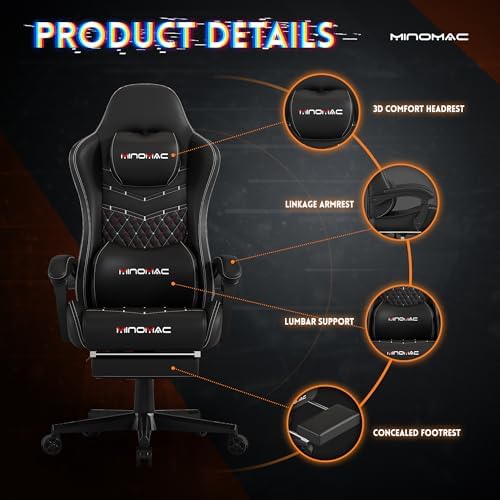 Gaming Chair,Big and Tall Gaming Chair 400lbs Office Chair with Footrest, 90-155° Recline & Removable Headrest Lumbar Support[Spring + 4D Sponge](Black)