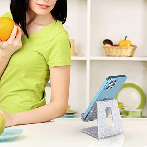 Crpich Acrylic Cell Phone Stand, Portable Phone Holder, Phone Stand for Desk, Compatible with Phone16 15 14 13 12 Pro Max Mini 11 Xr Plus SE, Switch, Android Smartphone, Pad, Tablet, Glitter Silver