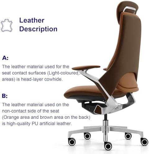 Genuine Leather Executive Office Chair，Top-Grain Cowhide, Ergonomic Design