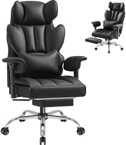 Furmax Big and Tall Office Chair, High Back Gaming Chair with Footrest for Heavy People, 400LBS Ergonomic Comfy Office Chair with Adjustable Armrests for Home Office (Black)