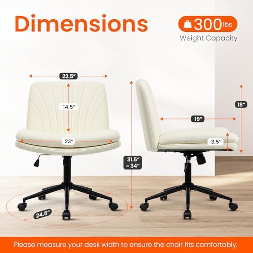 Orange Factory Criss Cross Chair, Wide Leather Vanity Desk Seat, Beige Pu