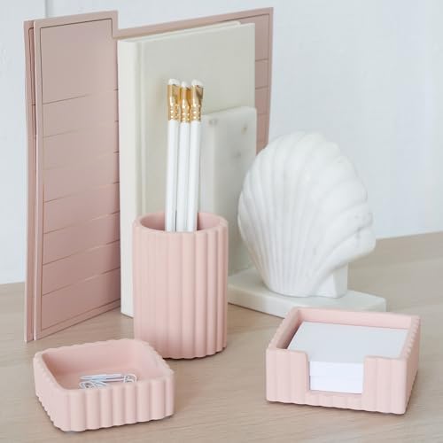 Modern Aesthetic Desk Accessories Set of 3 - Pink Concrete Organizers