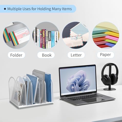 Gawerk 5-Section Vertical Desktop Organizer, 6-Section Mesh File Folder Stand Sorter for Office Home Classroom Organization