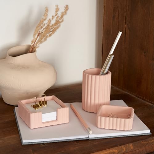 Modern Aesthetic Desk Accessories Set of 3 - Pink Concrete Organizers