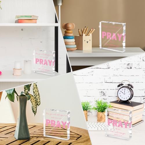 Pink Inspirational Decor- Bible Verse Art Christian Gifts for Women- Pink Acrylic Dorm Room Decor for Women - Pray to me- Office Desk Accessories Decor Sign 4x 4 Inches