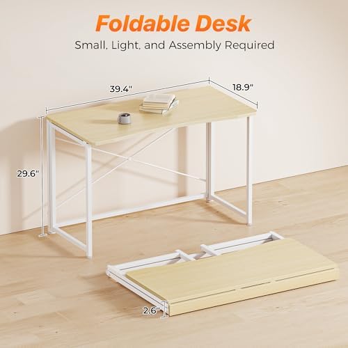 Huuger Folding Desk for Small Spaces, 39.4 Inch Foldable Computer Table