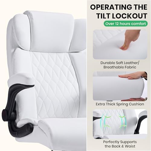 500lbs Big and Tall Office Chair Adjustable Lumbar Support for Back Pain, Extra Wide Seat Executive Office Chair Thick Armrest Pad, Heavy Duty Base&Upgraded Wheels, Ergonomic Desk Chair