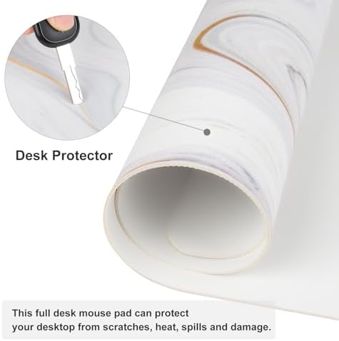 QiyI PU Leather Large Mouse Pad, Office Decor, 31.5" x 15.7", Gold Striped