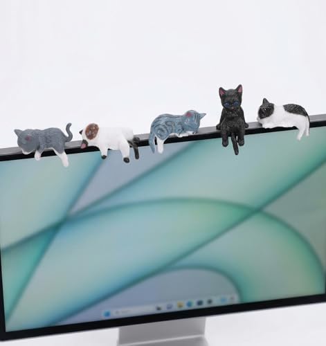 5 Pcs Mini Cat Desk Figurines, Mini Resin Cat Monitor Figurine for Desk Computer Monitor Decor, Cats Figurines for Car Interior & Office Desks (Assorted Colors)