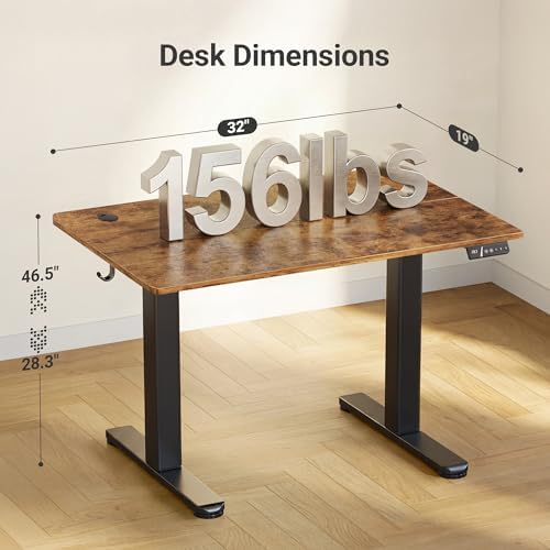 Claiks Electric Height Adjustable Standing Desk, 32x19 Inch, Rustic Brown