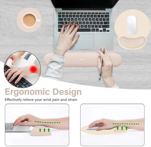 MOSISO Wrist Rest Support for Mouse Pad&Keyboard Set, Apricot